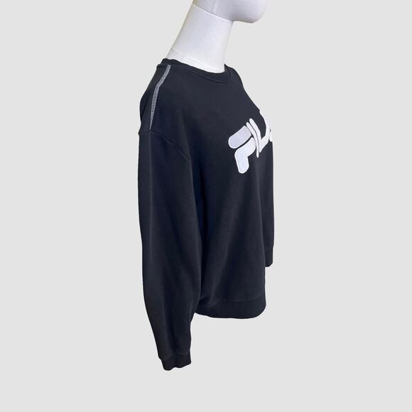 FILA Black Crewneck Sweatshirt XL Logo Pullover Cotton Blend Athleisure - Picture 6 of 8